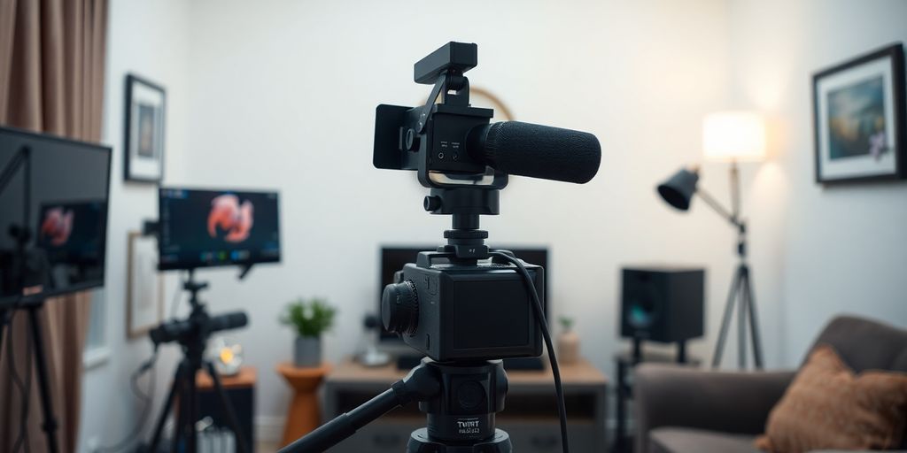 Professionelles Twitch-Streaming-Setup mit Kamera und Mikrofon.